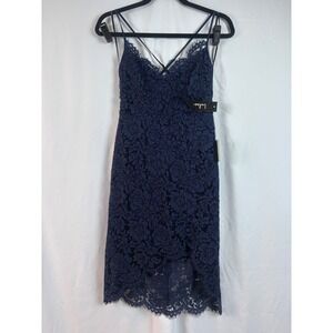 Lulus Navy Blue Floral Lace High-Low Cocktail Dress Sleeveless V-Neck NWT Size S